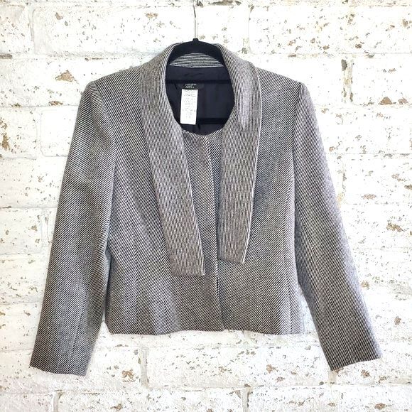 VTG Philippe Adec Wool Striped Cropped Blazer Work Casual Preppy Jacket Sz 4 - Picture 1 of 12